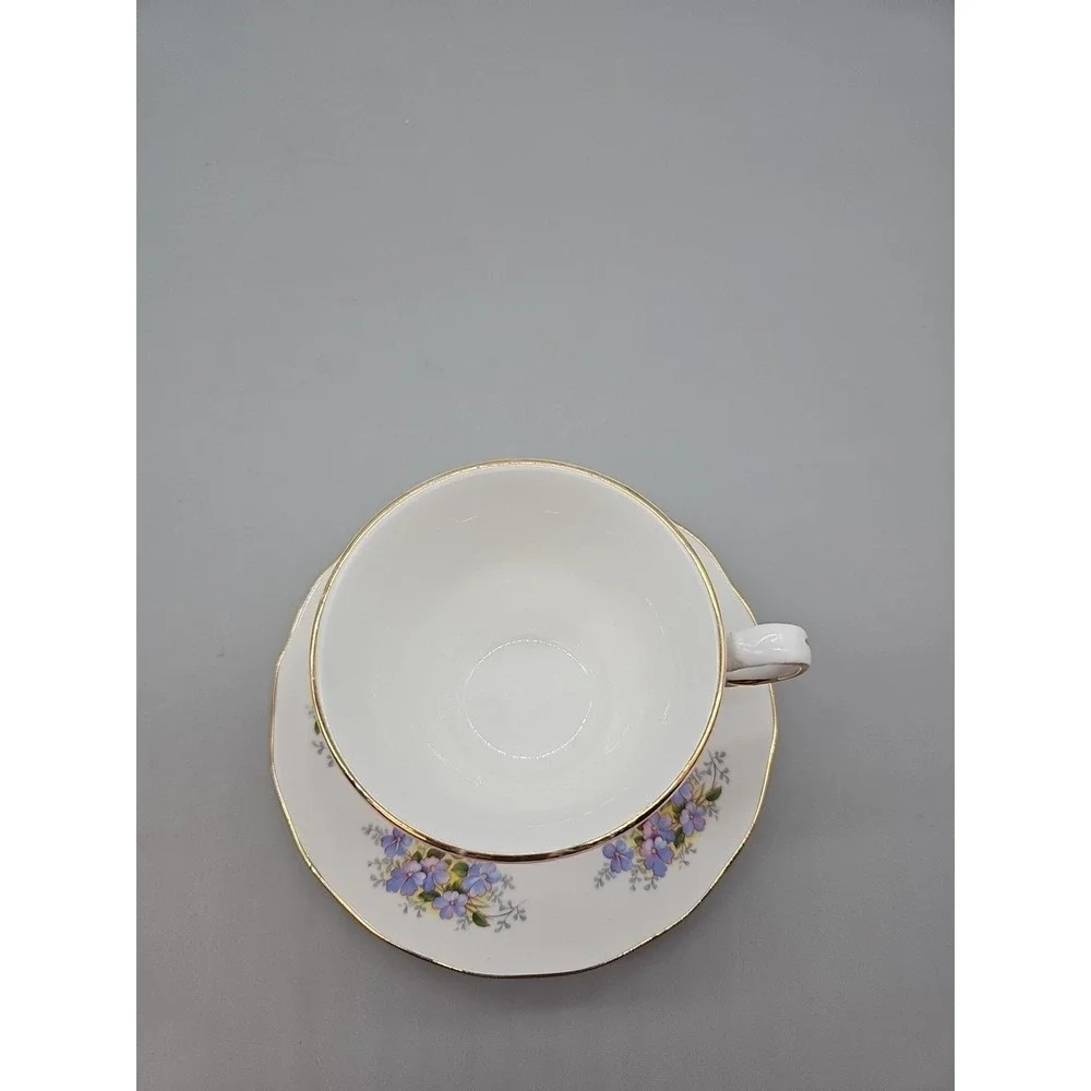 Queen Anne Teacup & Saucer Bone China England Blue mixed colors Floral Gold Trim